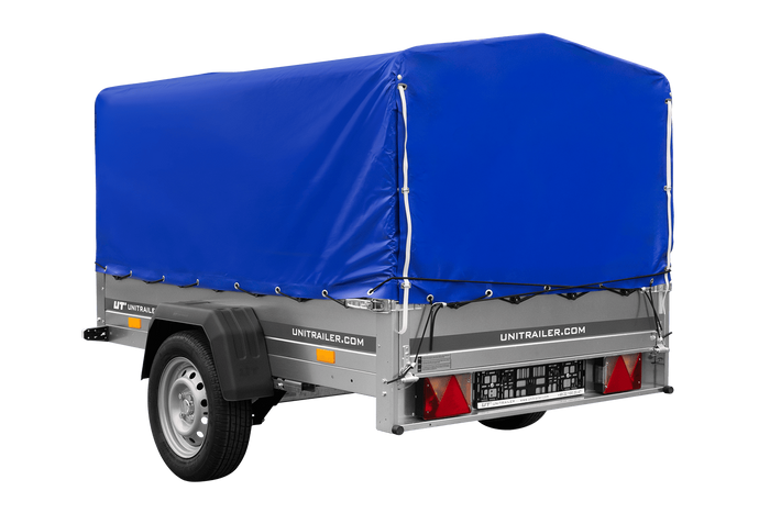 Remorque à un essieu sur ressorts 200x125 UNITRAILER GARDEN 201/R KIPP avec châssis H-800 et bâche bleue