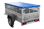 Remorque grillagée 200x106 avec bâche plate bleue, tiges de support bâche, ridelles grillagées et roue jockey - Garden Trailer 200 KIPP