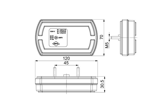 Feu arrière LED HORPOL LZD 2790, 3 fonctions, universel