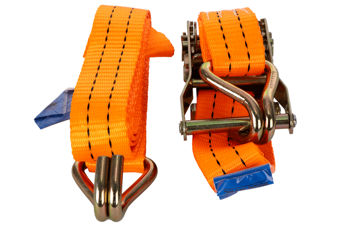 Ensemble de quatre courroies de transport UNITRAILER orange de 2 m/35 mm/2 t avec tendeur