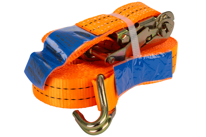 Ensemble de quatre courroies de transport UNITRAIER 10 m/35 mm/2 t orange avec tendeur
