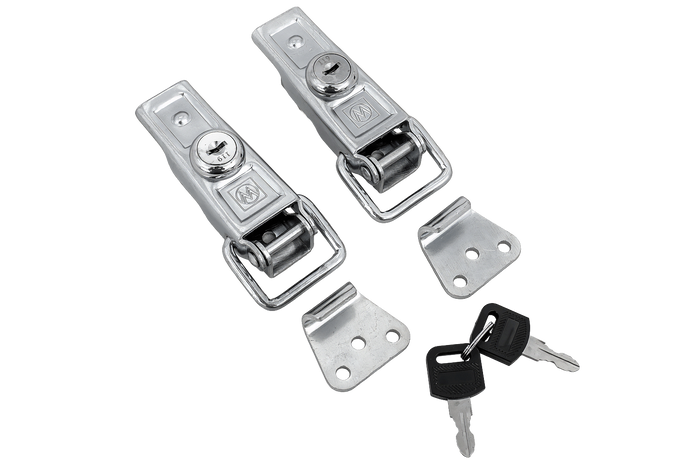 Jeu de crochets, charnières latéraux avec fixations WINTERHOFF BVS 60-1 + BVSG 60-A, serrure latérale de remorque complète avec clé