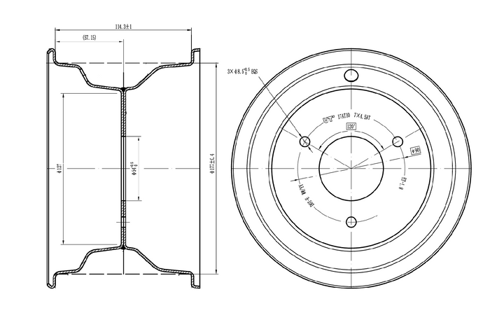 Jante en acier UNITRAILER noire 4,5ATx7" 3x90 ET:-1,8