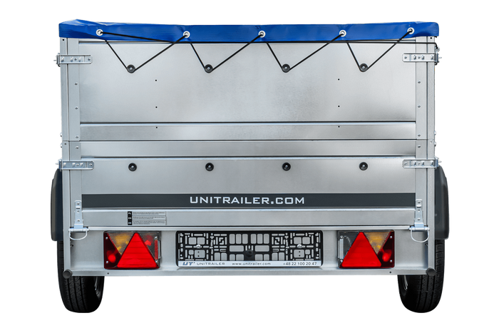 Remorque légère 230x125 UNITRAILER GARDEN 230 KIPP avec côtés BIS et bâche bleue