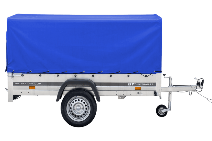 Remorque légère 230x125 UNITRAILER GARDEN 230 KIPP avec châssis H-800 et bâche bleue
