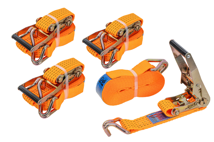 Ensemble de quatre courroies de transport UNITRAILER 8 m/50 mm/5 t orange avec tendeur