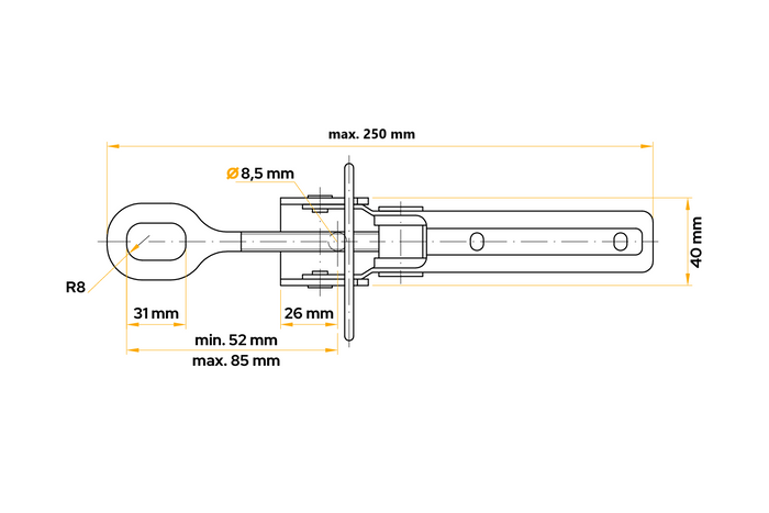 Attelage latéral de remorque WINTERHOFF BV 40-1 pour verrouillage latéral excentrique de la remorque
