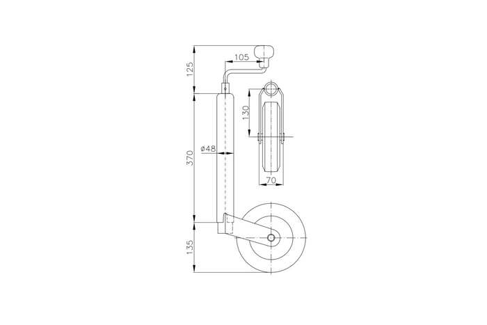 Roue de support, jockey WINTERHOFF ST48-200V, 150 kg, 48 mm, 505-725 mm