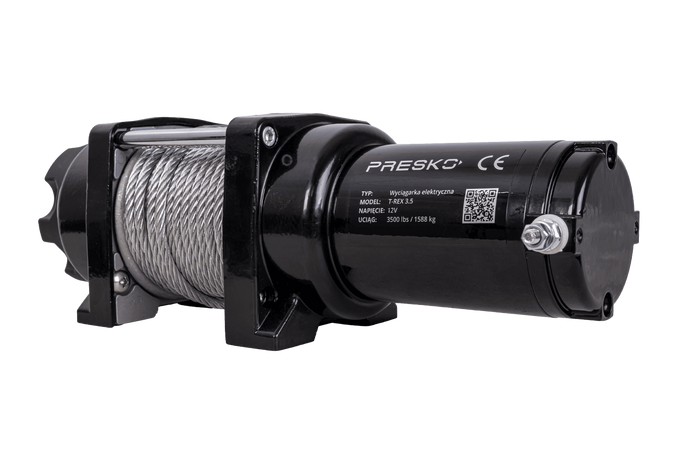 Treuil électrique pour remorque PRESKO T-REX 3.5 12V 1590 kg avec câble en acier de 12 m