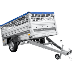 Remorque légère sur ressorts 230x125 UNITRAILER FORCE 230/R KIPP avec côtés en filet, châssis H-0 et bâche bleue
