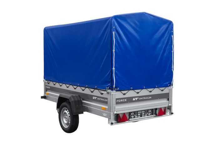 Remorque légère 230x125 UNITRAILER FORCE 230 KIPP avec châssis H-1100 et bâche bleue