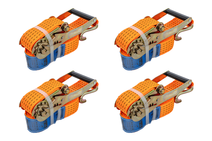 Ensemble de quatre courroies de transport UNITRAILER orange 4 m/50 mm/5 t avec tendeur