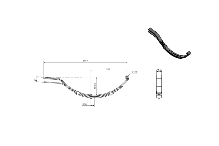 Ressort à 4 lames pour remorques 76,5 cm 375 kg