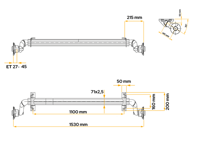 Essieu AL-KO OPTIMA non freiné pour remorque 750 kg 1100 mm 1530 mm 4x100
