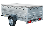 Grande remorque 230x125 avec bâche plate grise, tiges de support bâche, rehausses de ridelles et roue jockey - Garden Trailer 230 KIPP