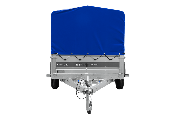 Remorque à un essieu 230x125 UNITRAILER FORCE 230 KIPP avec châssis H-800 et bâche bleue