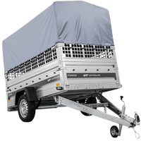 Remorque porte-voitures sur ressorts 230x125 UNITRAILER FORCE 230/R KIPP avec côtés en filet, châssis H-800 et bâche grise