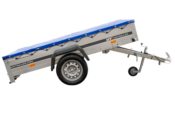 Remorque galvanisé 230 x 125 cm Garden Trailer 230 KIPP [avec roue jockey et bâche plate bleue]