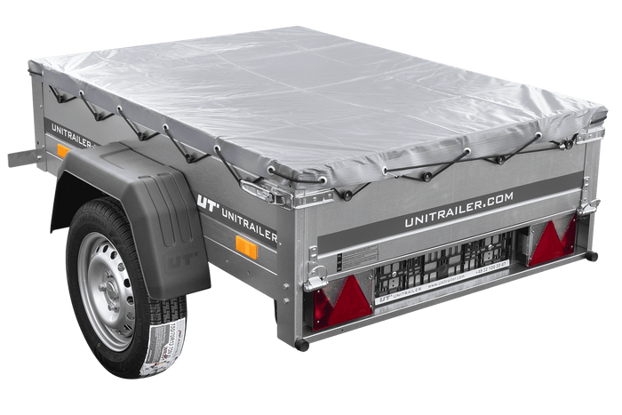 Petite remorque à vendre Garden Trailer 150 KIPP [avec bâche plate grise, roue jockey et tiges de support bâche]