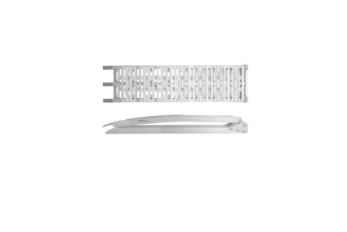 Rampe pliable UNITRAILER ALR003 en aluminium pour remorque, 221 cm, 340 kg, avec sangle et support.