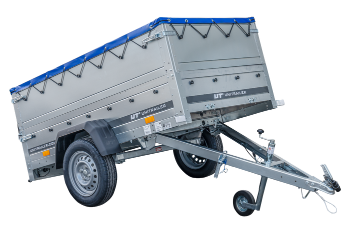 Remorque à un essieu 200x106 UNITRAILER GARDEN 200 KIPP avec côtés BIS et bâche bleue