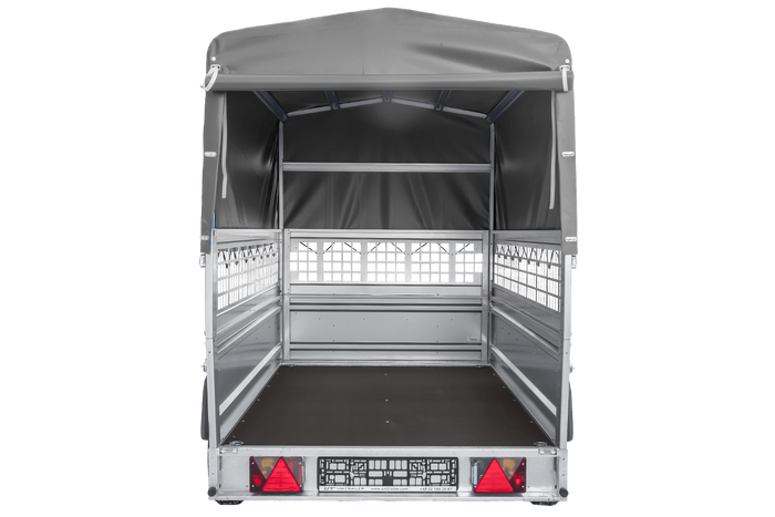 Remorque à un essieu 230x125 UNITRAILER FORCE 230 KIPP avec ridelles grillagées, châssis H-800 et bâche grise