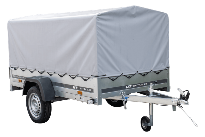 Remorque à un essieu 230x125 UNITRAILER GARDEN 230 KIPP avec châssis H-800 et bâche grise