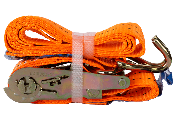 Ensemble de quatre courroies de transport UNITRAILER orange de 2 m/35 mm/2 t avec tendeur