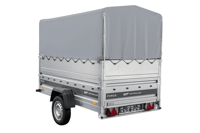 Remorque porte-voitures 230x125 UNITRAILER FORCE 230 KIPP avec ridelles BIS, châssis H-800 et bâche grise