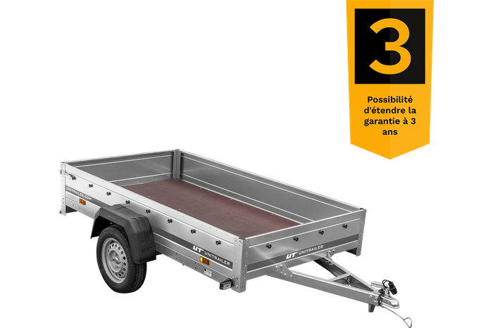 Remorque voiture simple essieu Unitrailer Garden Trailer 230 x 125 cm avec timon fixe 500/750 kg