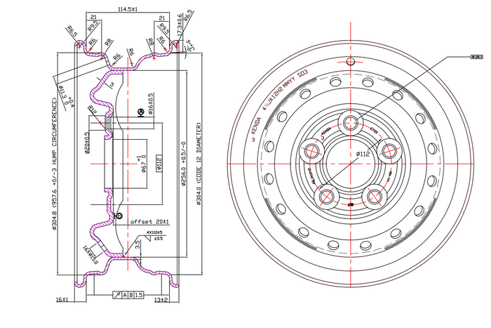 Roue renforcée pour remorque PNEU KENDA 155/70 R12C 104/102N KENDA JANTE 4.5Jx12"H2 5x112 ET:20