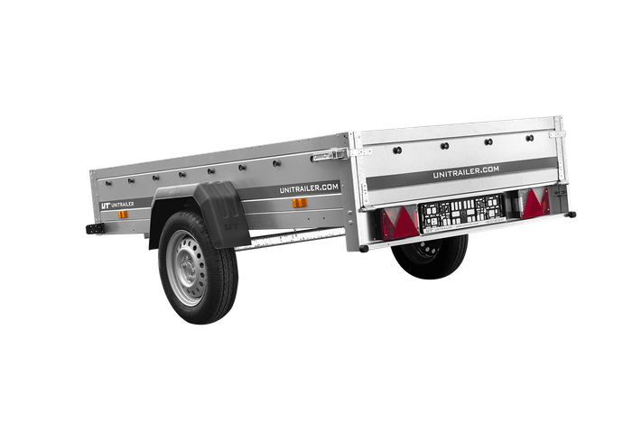 Remorque voiture simple essieu Unitrailer Garden Trailer 230 x 125 cm avec timon fixe 500/750 kg