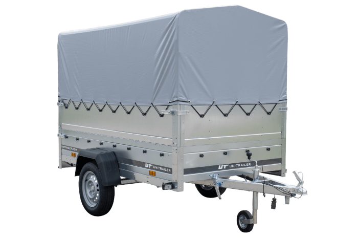 Remorque sur ressorts 230x125 UNITRAILER GARDEN 230/R KIPP avec côtés, ridelles BIS, châssis H-800 et bâche grise
