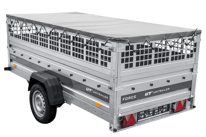 Remorque à un essieu sur ressorts 264x125 UNITRAILER FORCE 264/R KIPP avec côtés en filet, châssis H-0 et bâche grise