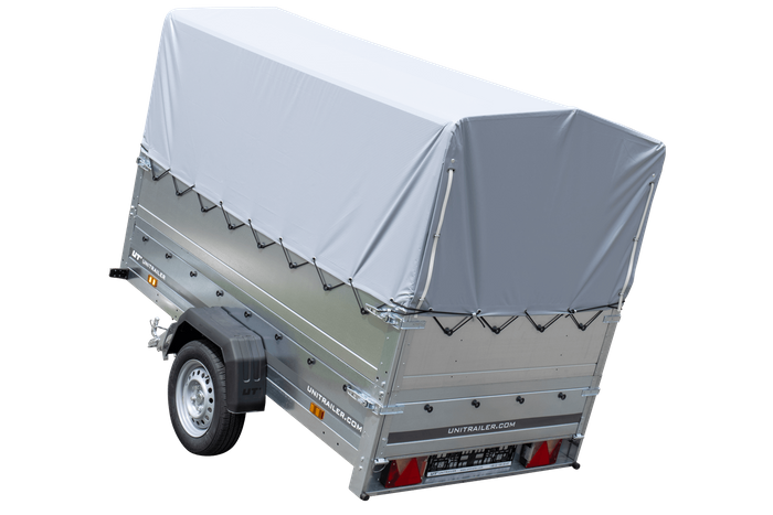 Remorque porte-voitures 230x125 UNITRAILER GARDEN 230 KIPP avec ridelles BIS, châssis H-800 et bâche grise