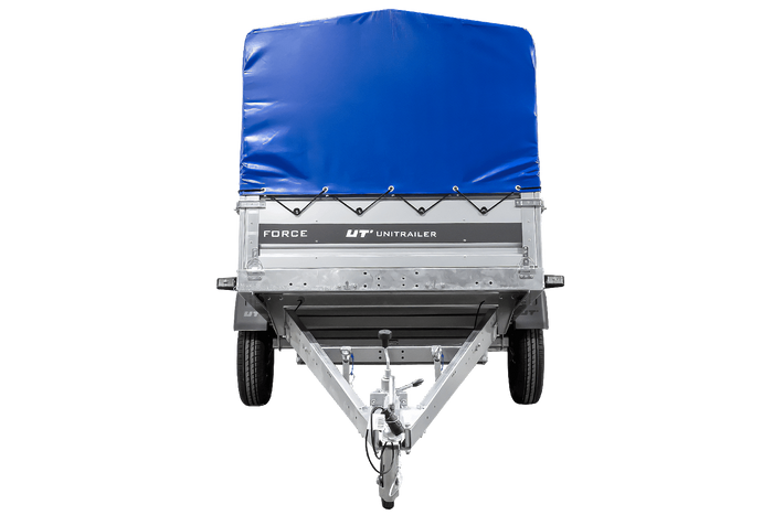 Remorque porte-voitures 264x125 UNITRAILER FORCE 264 KIPP avec châssis H-800 et bâche bleue