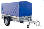 Remorque à un essieu 200x106 UNITRAILER GARDEN 200 KIPP avec châssis H-800 et bâche bleue