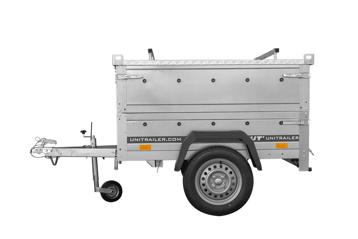 Remorque mono-essieu 150x106 UNITRAILER GARDEN 150 KIPP avec ridelles BIS et bâche en aluminium