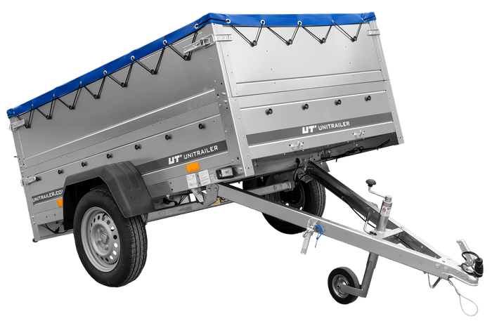 Remorque voiture 200x125 UNITRAILER GARDEN 201 KIPP avec ridelles supplémentaires et bâche bleue