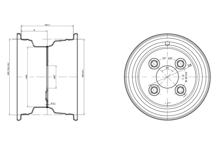 Jante en acier UNITRAILER 5,5 po x 8 po H2 4x100 ET:-2