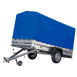 Remorque porte-voitures 264x125 UNITRAILER GARDEN 264 KIPP avec châssis H-1100 et bâche bleue