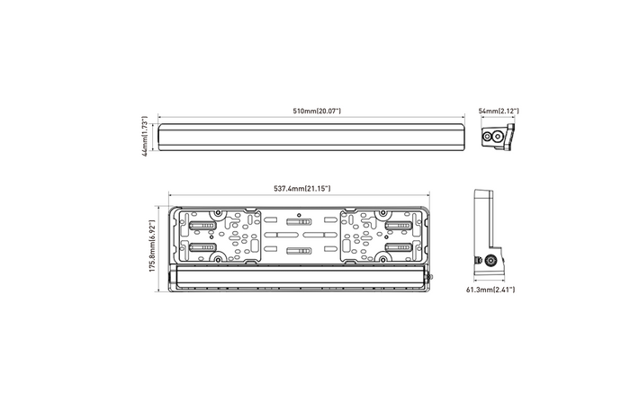 Cadre de plaque d'immatriculation avec éclairage LED TT TECHNOLOGY TT.11013, feu de route et feu de position 12/24 V