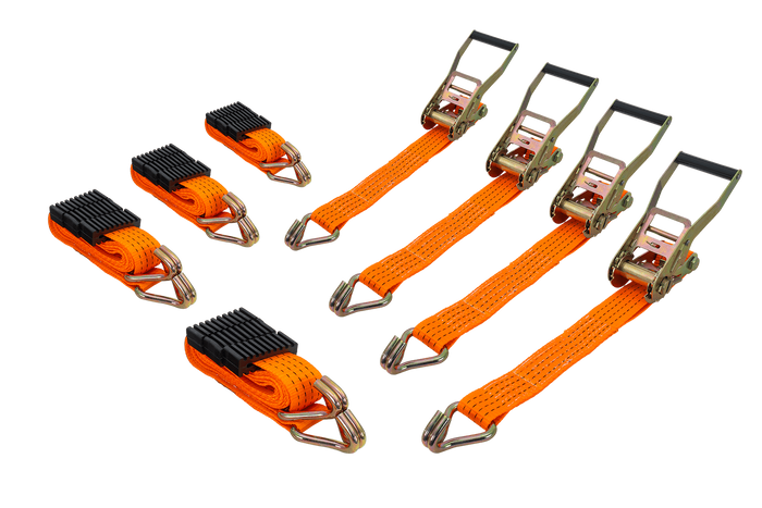 Jeu de quatre sangles de transport 3 points avec tendeur pour remorque UNITRAILER 3 m/50 mm/4 t orange