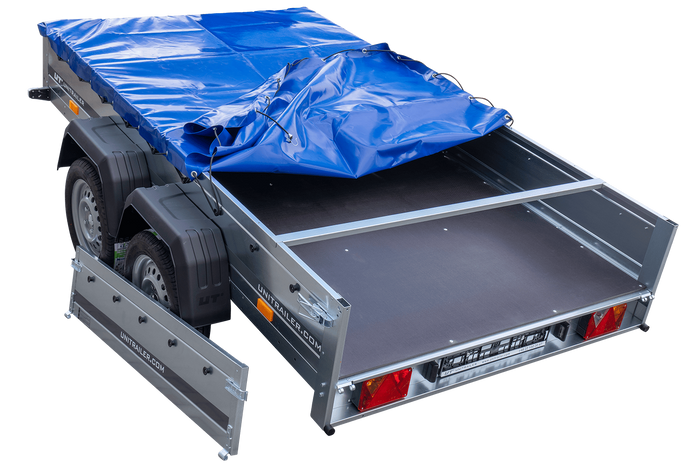 Remorque porte-voitures 264x150 UNITRAILER GARDEN 265/2 KIPP avec châssis H-0 et bâche bleue