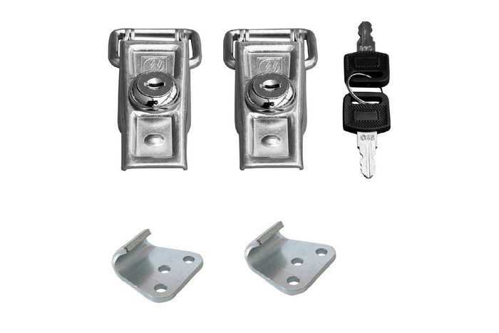 Jeu de crochets, charnières latéraux avec fixations WINTERHOFF BVS 60-1 + BVSG 60-A, serrure latérale de remorque complète avec clé