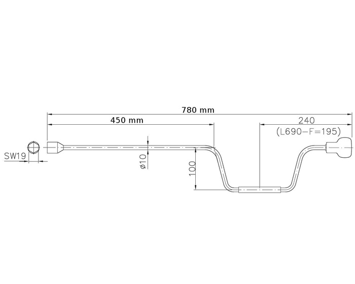 Manivelle pour béquille AL-KO 1213048 pour remorque 760 mm 19 mm