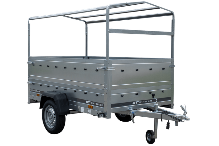Remorque porte-voitures 230x125 UNITRAILER GARDEN 230 KIPP avec ridelles BIS, châssis H-800 et bâche grise
