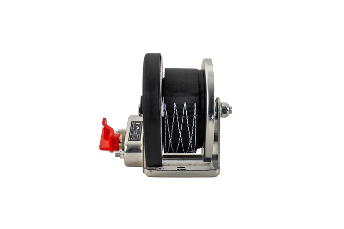 Treuil manuel pour remorque dépanneuse AL-KO 450kg avec une courroie de 6m, frein et déroulement automatique