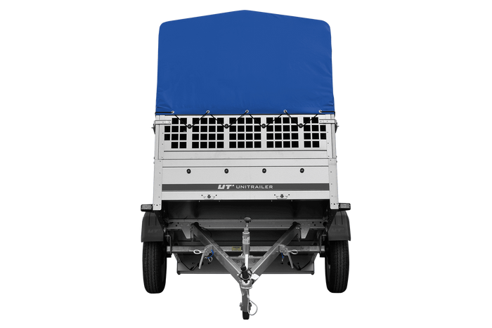 Remorque porte-voitures 200x125 UNITRAILER GARDEN 201 KIPP avec côtés en filet, châssis H-800 et bâche grise