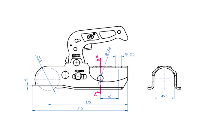 Attelage à boule STEELPRESS BC-1700A pour remorque de 1700 kg avec timon tubulaire de 45 mm
